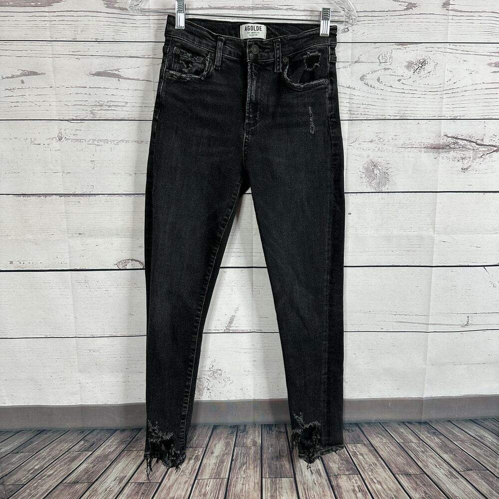 AGolde‎ Jeans Womens 26 Black Distressed High Rise Skinny Ankle Faded